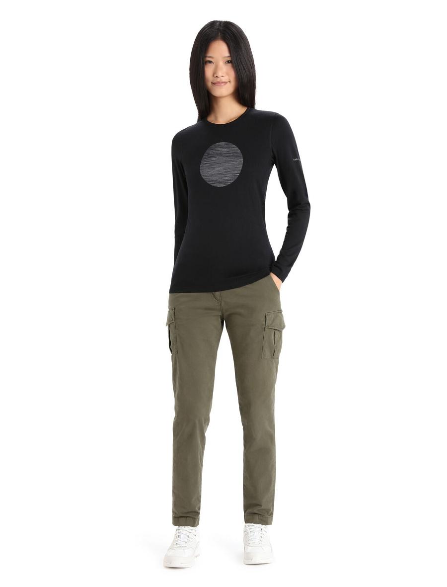 Black Icebreaker Merino 200 Oasis Long Sleeve Crewe Ski Circle Women's Base Layers | AU 1836DFMN